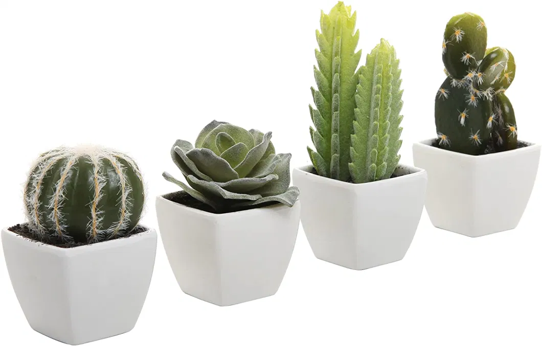 Home Decoration or Gift Artificial Plant Mini Succulent &amp; Cactus Plants in White Cube-Shaped Pots Series