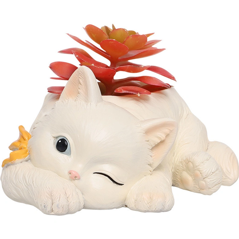 Creative Cat Flower Pot Resin Animal Pattern Succulent Plant Garden Vase for Home Decor