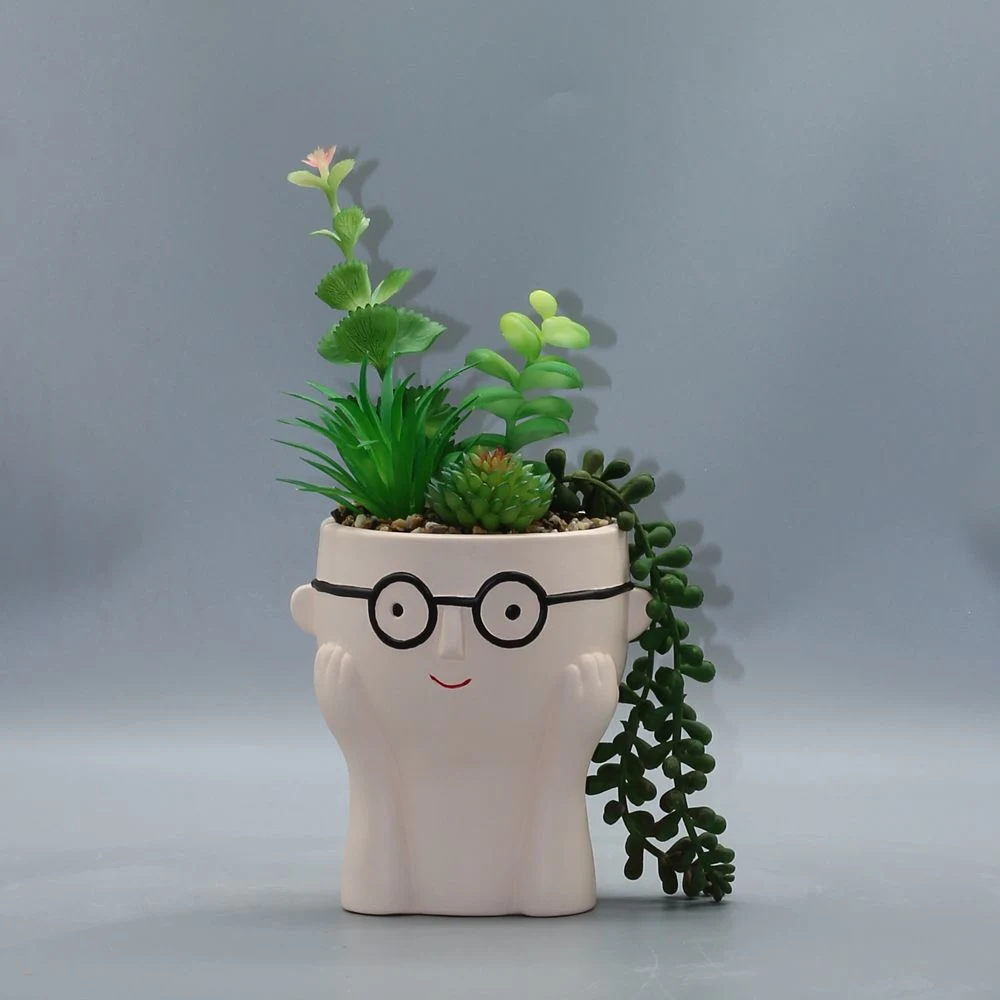 Artificial Plant Artificial Succulent in Cute Ceramic Pot, Potted Decoration for Office, Living Room