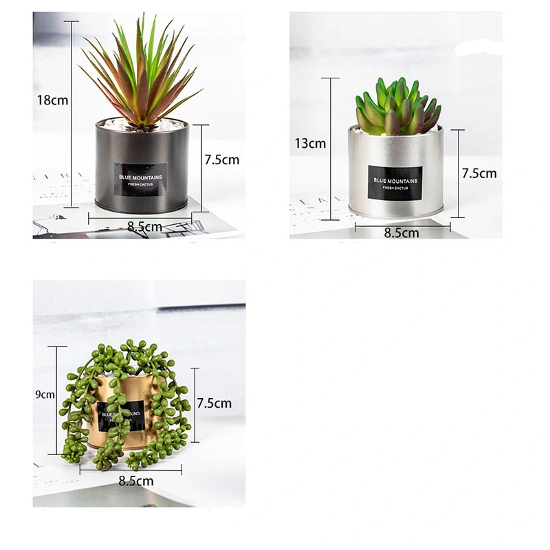 Mini Artificial Plastic Succulent with Special Golden Can Pot Design