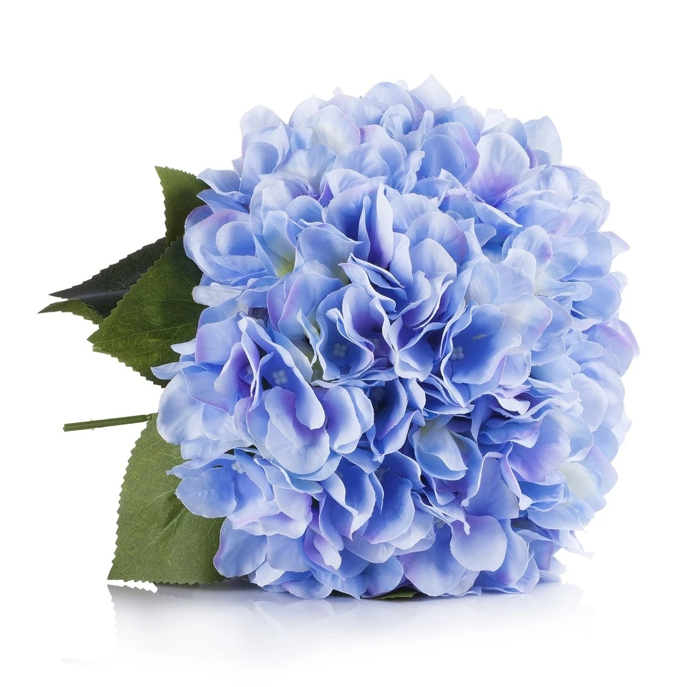 Wedding Decor Blue Artificial Silk Hydrangea Fake Flowers Arrangement in Clear White Vase