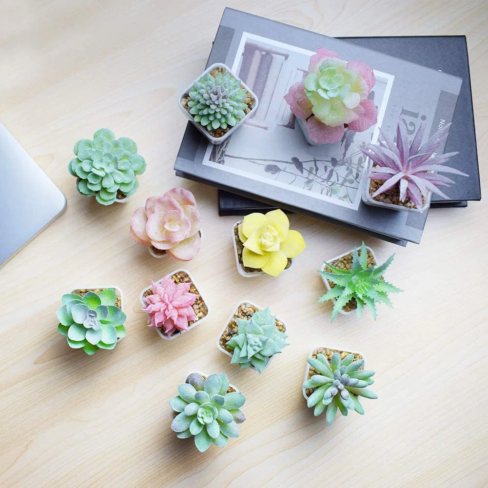 Fake Succulent Plants Artificial Flower Faux Succulents 12PCS Mini Plastic Potted Artificial Plant for Home Decor Office Table Bathroom Dorm Decoration