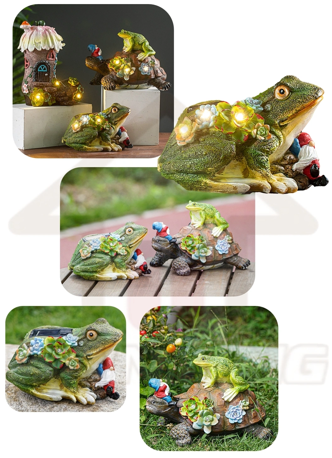 Garden Frog Figurine Funny Craft Succulent LED Light Animal Sculpture Landscape Decoration