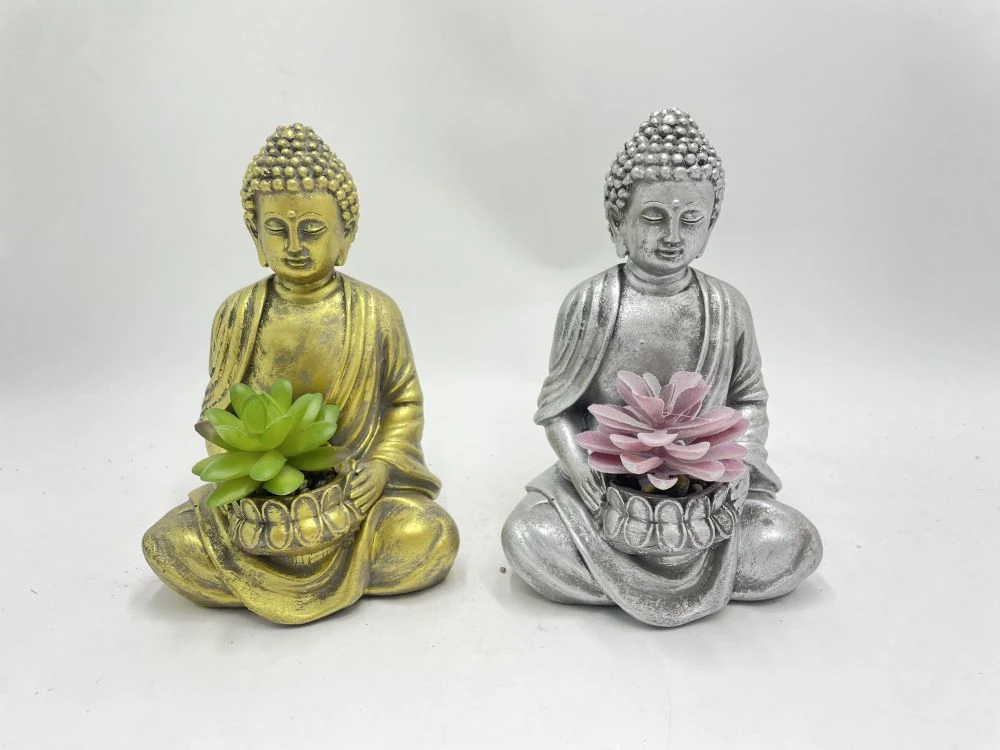 Cement Buddha Plant Pot with Imitation Succulent