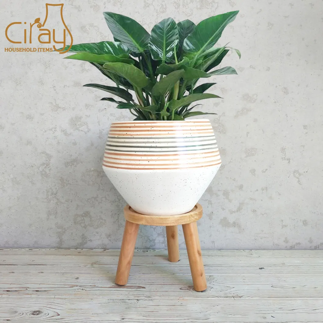 6.5 Inch &amp; 8 Inch Creative Planter Pot with Wood Leg for Home Garden Decoration