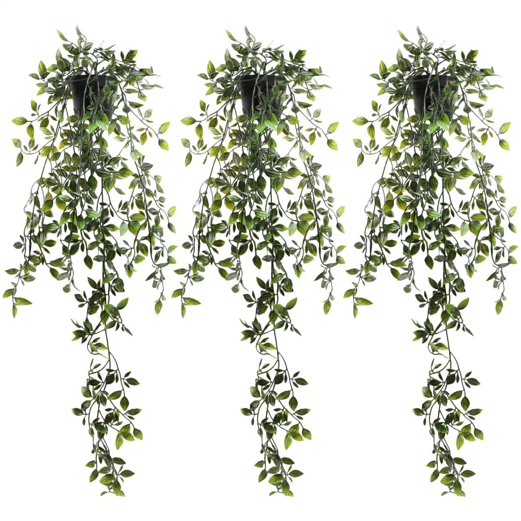 Artificial Datura Pots Faux Green Decorative Hanging Plants for Indoor Wall Office