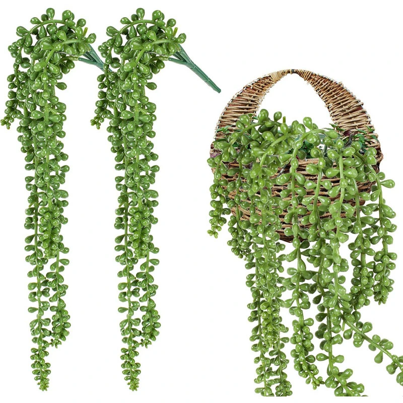 2 PCS Artificial Hanging String of Pearls Plant, Fake Succulent Hanging, Lover Tears Basket Plant for Indoor Outdoor Wedding Party Decoration, 48cm Long