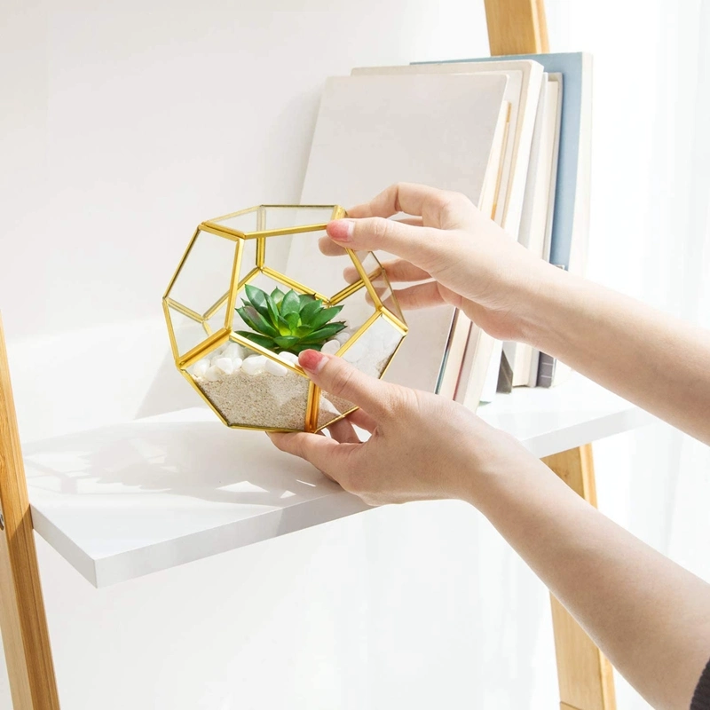 Office Decor for Desk, 3 Pack Mini Glass Geometric Terrarium with Artificial Succulent, Miniature Potted Faux Plant Bookshelf Boho Room Decor