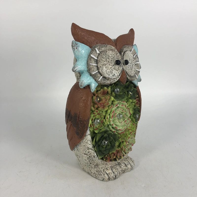 Garden Resin Succulent Plants Decorated Owl Solar Light