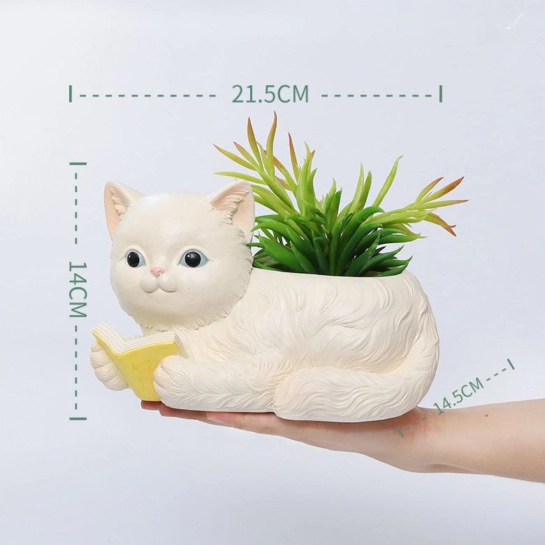 Creative Cat Flower Pot Resin Animal Pattern Succulent Plant Garden Vase for Home Decor