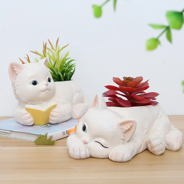 Creative Cat Flower Pot Resin Animal Pattern Succulent Plant Garden Vase for Home Decor