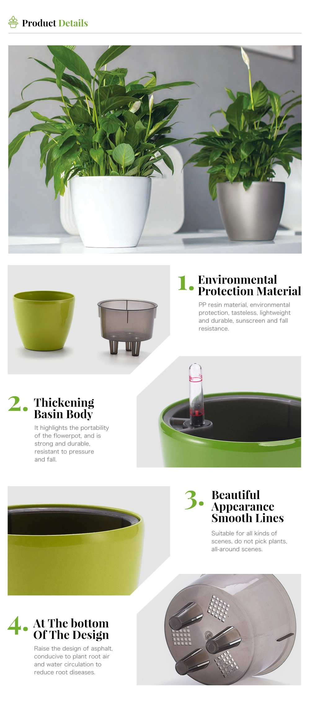 Leizisure Medium Planters Pot Self Water for Indoor Plants Clear Plastic Automatic Self Watering Plant Pot (HG-0818-1)