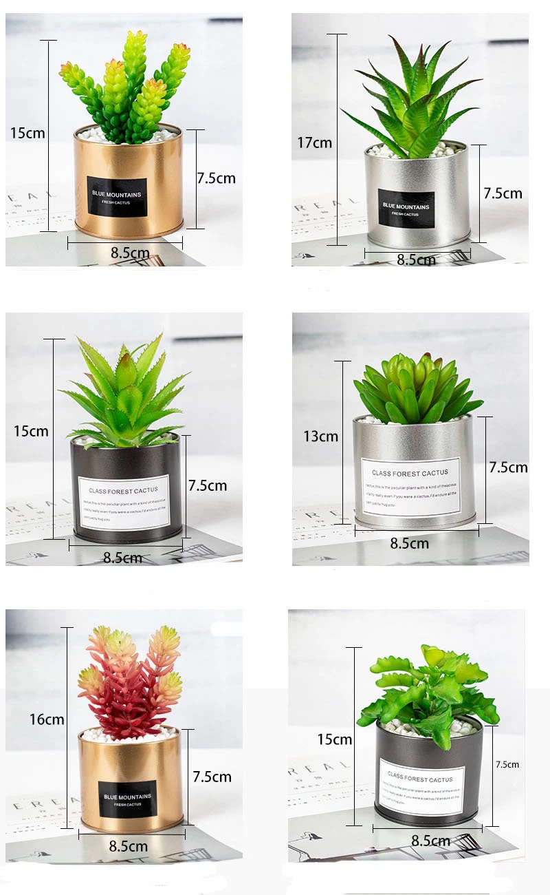 Mini Artificial Plastic Succulent with Special Golden Can Pot Design