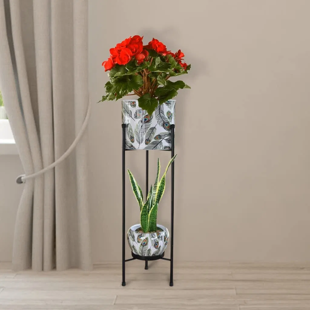 Two Size Ironwork Simple Modern Succulent Small Metal Flower Pot Stand with Flower Pot
