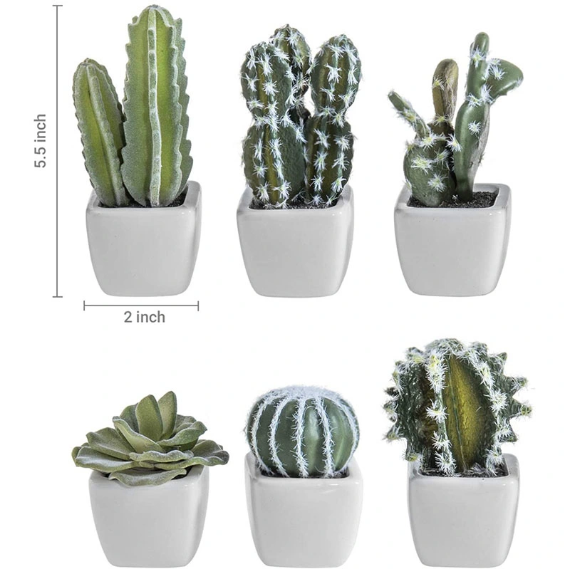 Artificial Mini Succulent &amp; Cactus Plants in White Cube-Shaped Pots for Home Decor, Set of 6