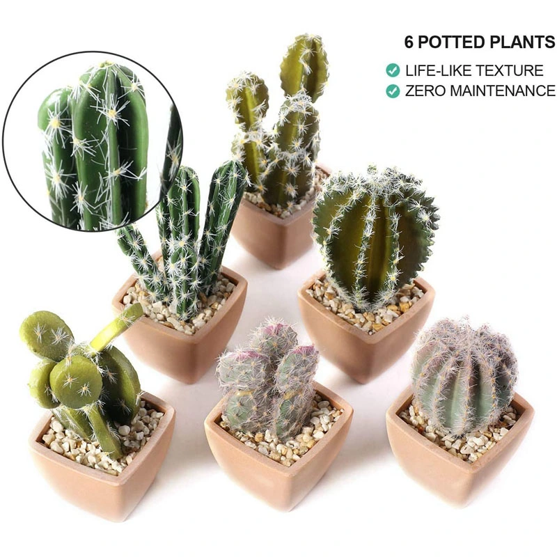 Mini Artificial Potted Plants Pack of 6, Small Decorative Faux Succulents in Pot