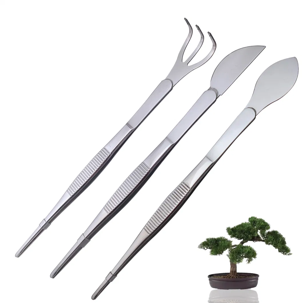 2-in-1 430 Stainless Steel Root Rake with Bonsai Tweezers with Ergonomical Handle Soil Farming Tool for Succulents Crafting