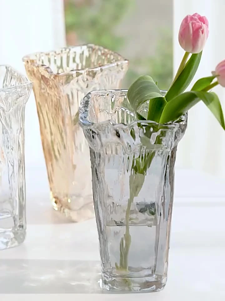 Wholesale modern Nordic Creative Irregular Clear Transparent Glass Flower Vase for Home Hotel Office Decoration