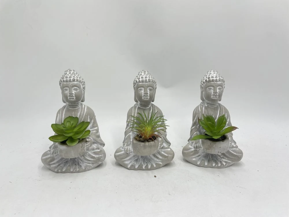 Cement Buddha Plant Pot with Imitation Succulent