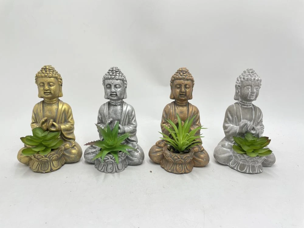 Cement Buddha Plant Pot with Imitation Succulent