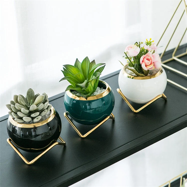 Desktop Planters for Succulents, Mini Cacti, Faux Plants and More, Gilt Marble