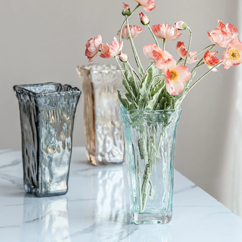 Wholesale modern Nordic Creative Irregular Clear Transparent Glass Flower Vase for Home Hotel Office Decoration