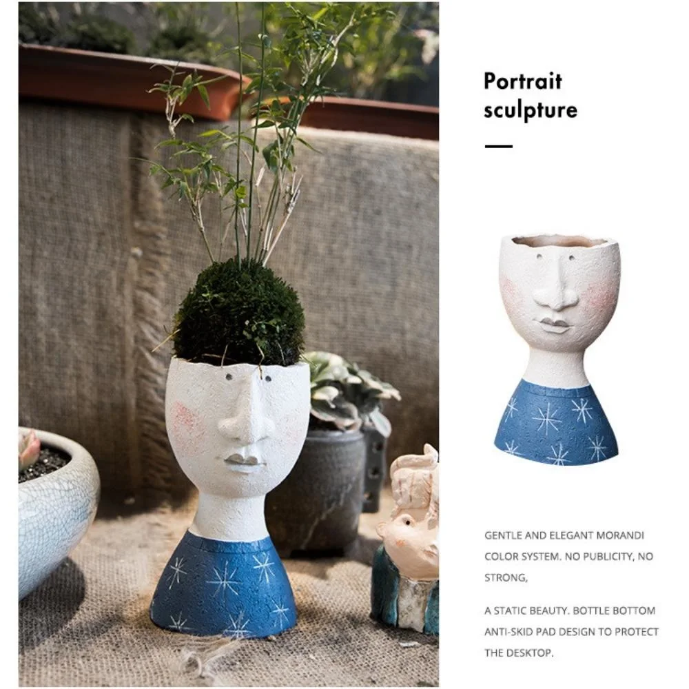 Portrait Flowerpot Art Plants Vase Doll Shape Sculpture Resin Vase Home Decor Succulents Head Shape Vase Nordic Human Head Vessels Bl19936