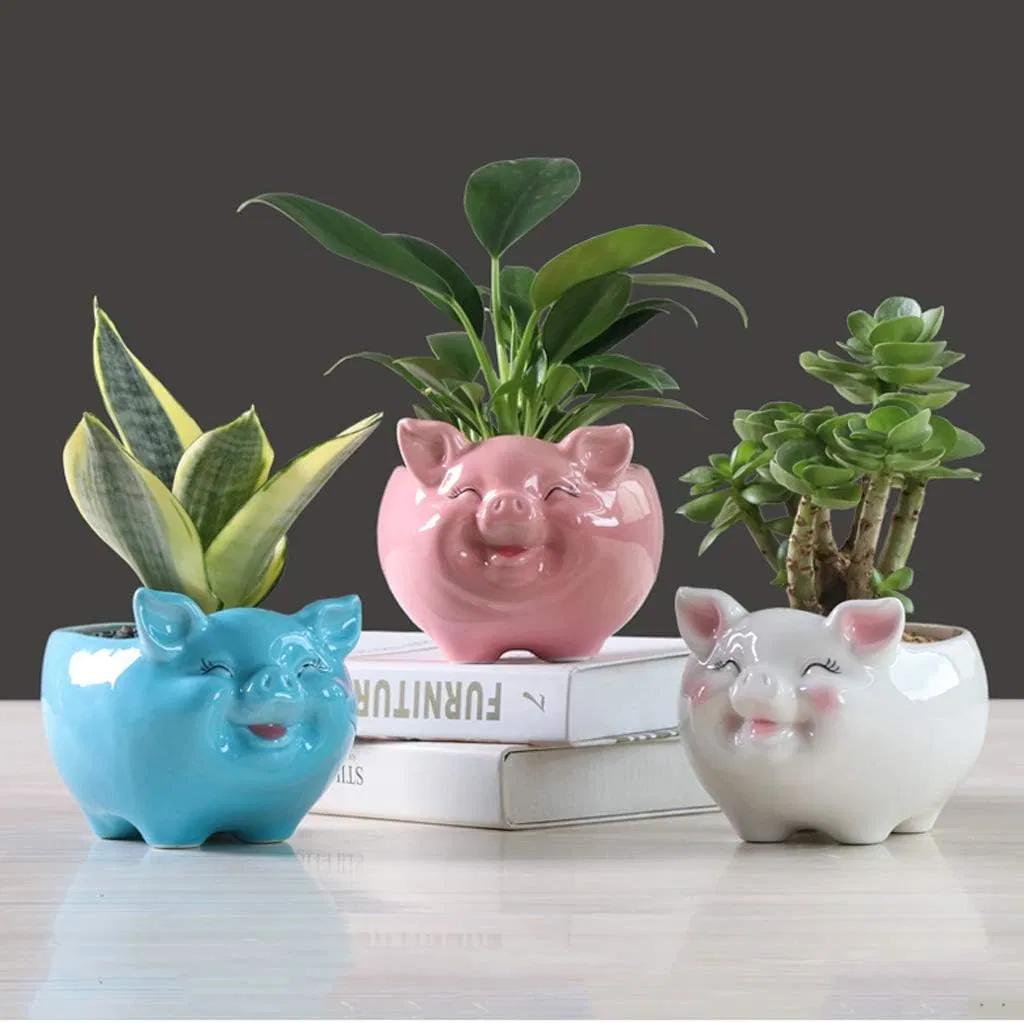 Animal Shaped Ceramic Cartoon Flower Pots Pig Pattern Porcelain Succulent Vase Planters