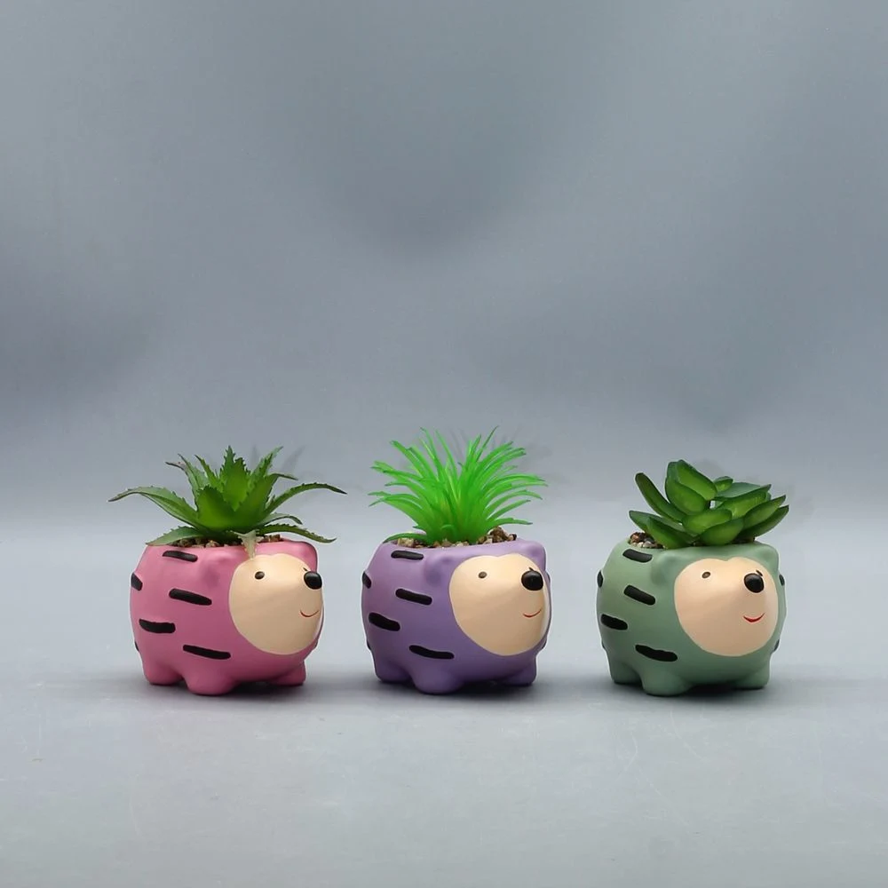 Set of 3 Cute Hedgehog Pot with Mini Artificial Succulent, Potted Decoration, Gift for Kid