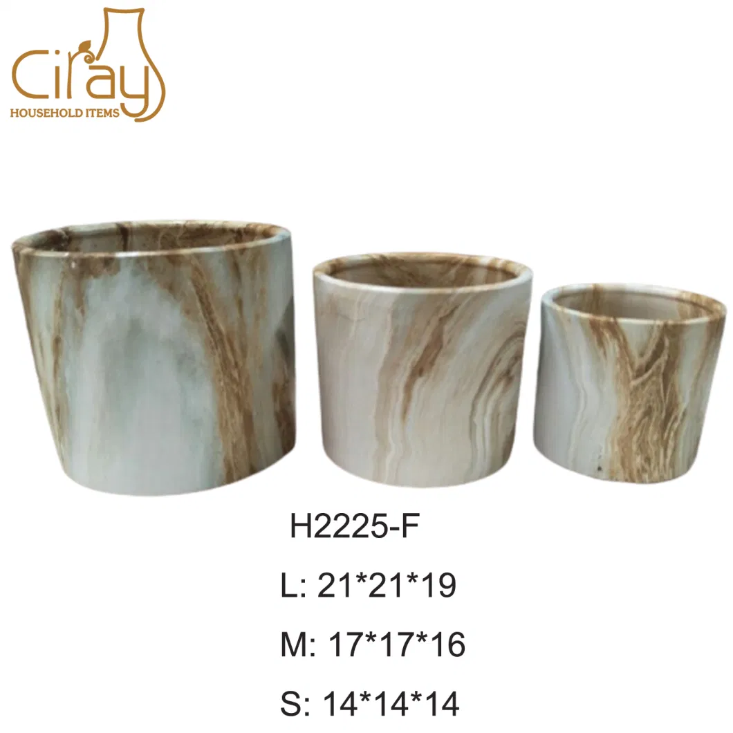 8 Inch Marble Surface Ceramic Flower Pot