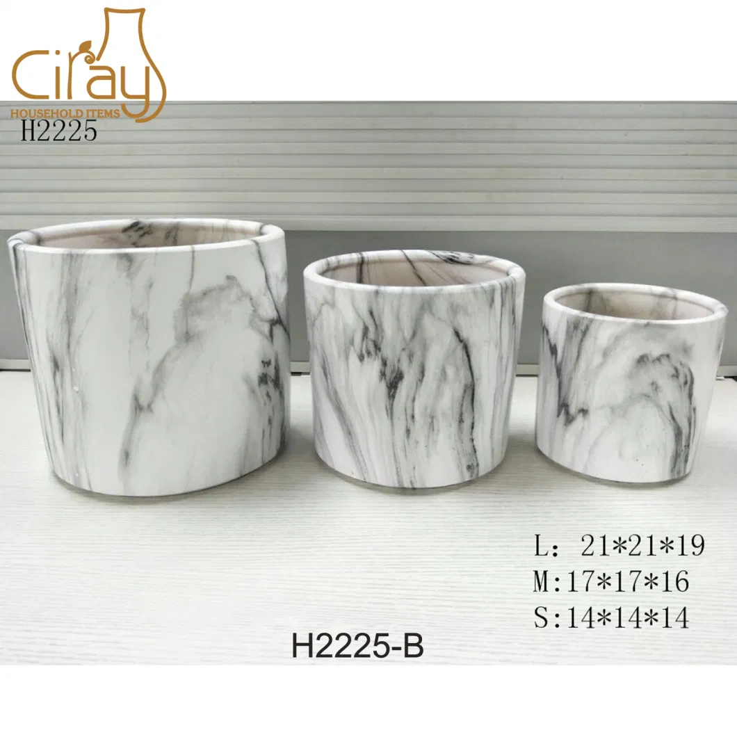 8 Inch Marble Surface Ceramic Flower Pot