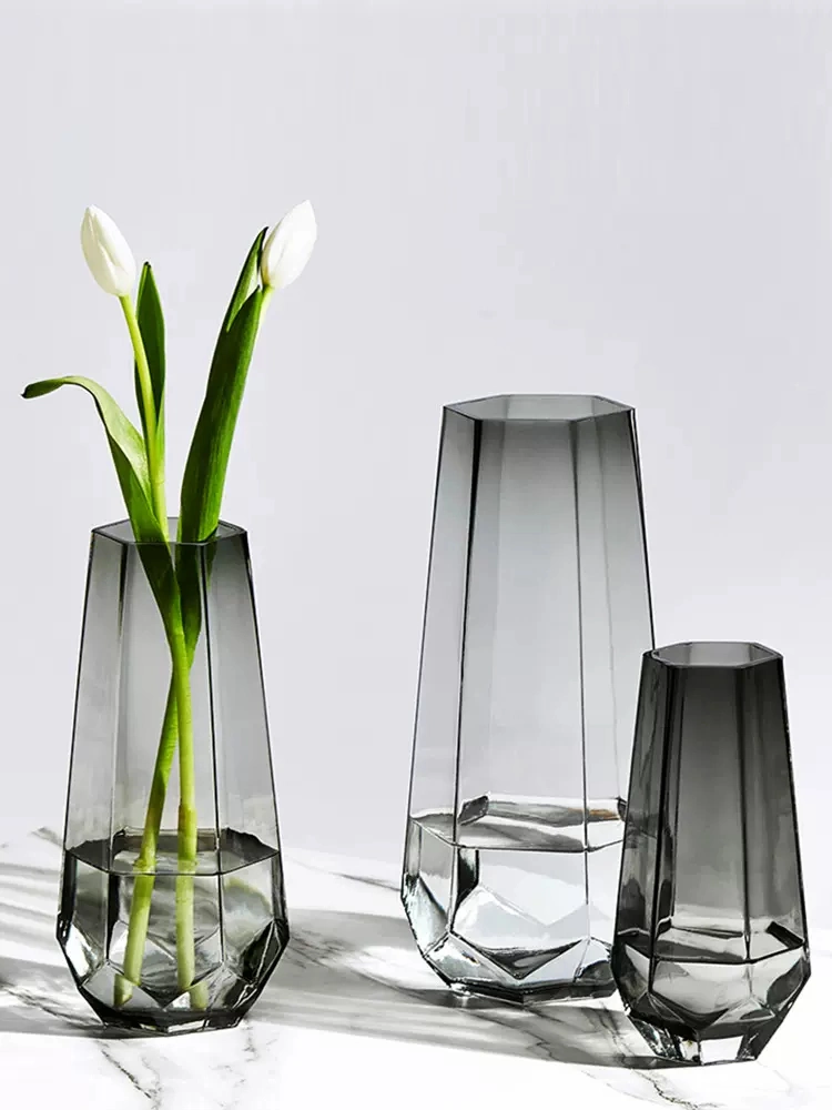 Floor Vase Large Home Decor Decoration Tall Grey Color Glass Flower Vase for Wedding Centerpieces