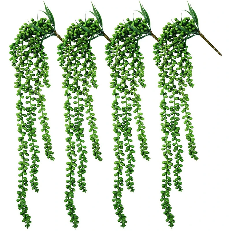 4PCS Artificial Succulents Hanging Plants Fake String of Pearls Plant Faux Succulents Unpotted Branch Lover&prime;s Tears Plants