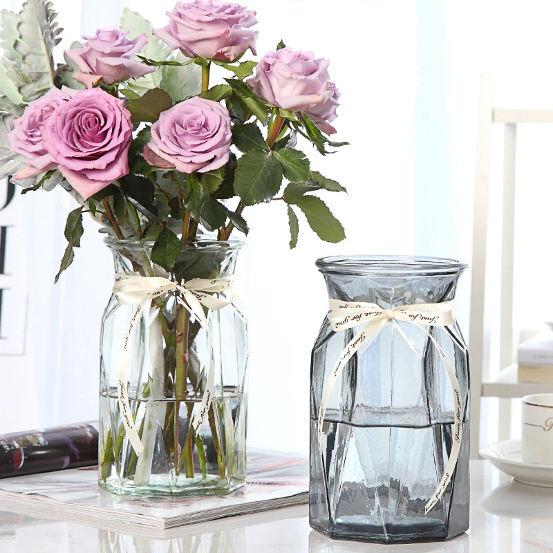 Wholesale Europe Type Contracted Transparent Clear Glass Flower Vase for Home Hotel Office Decoration Arrangement