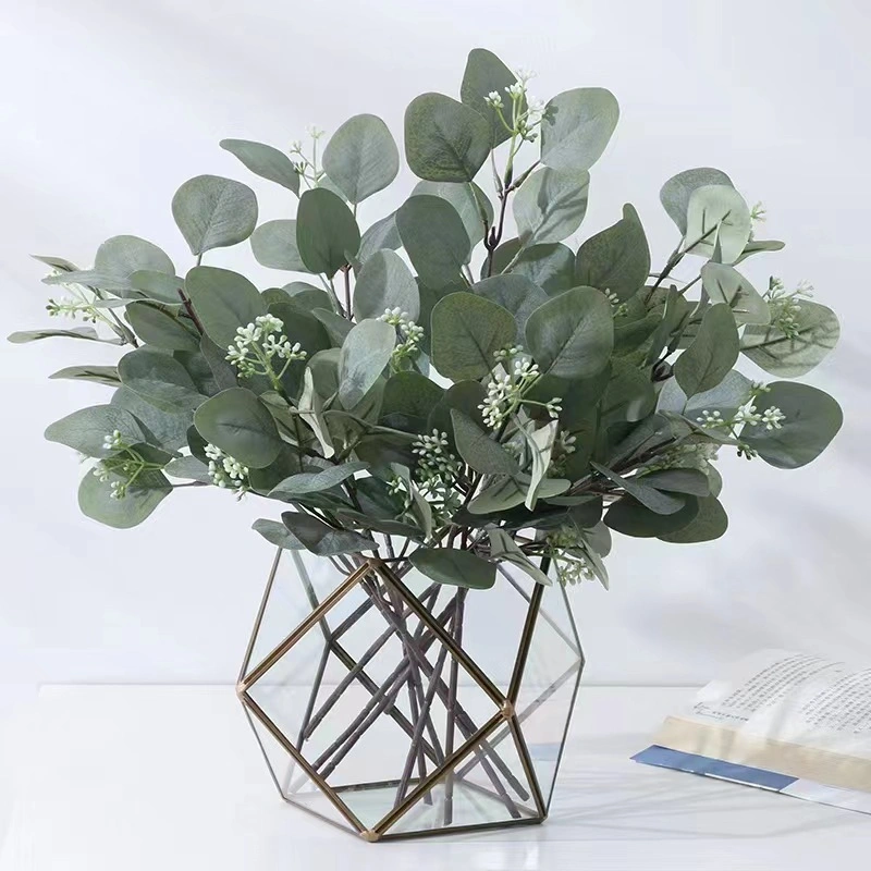 Mini Pot Plastic Faux Artificial Plants Eucalyptus for Home Decor