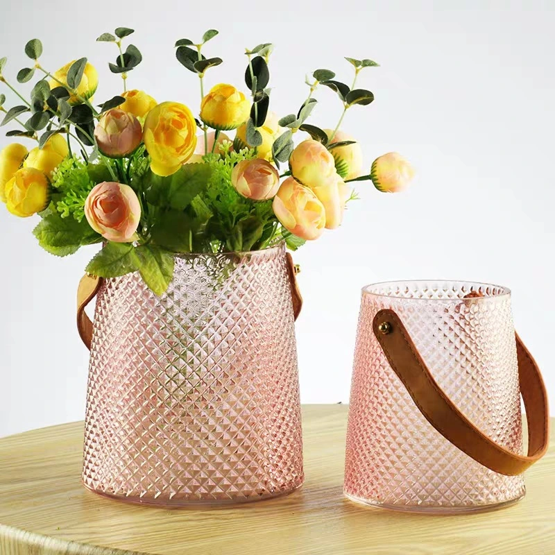 Wholesale modern Portable Clear Transparent Flower Glass Vase for Home Hotel Office Decoration