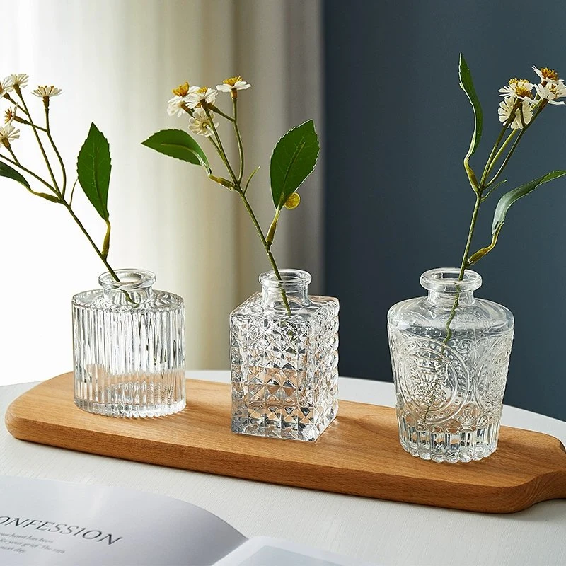 Wholesale Transparent Clear Glass Vase Desktop Small Mini Vase Home Living Room Dining Table Decoration Customized Logo