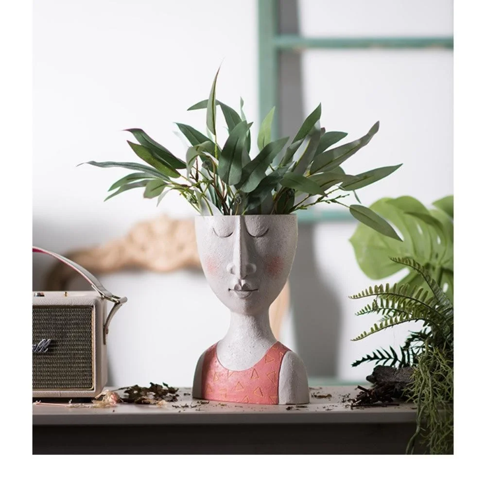 Portrait Flowerpot Art Plants Vase Doll Shape Sculpture Resin Vase Home Decor Succulents Head Shape Vase Nordic Human Head Vessels Bl19936