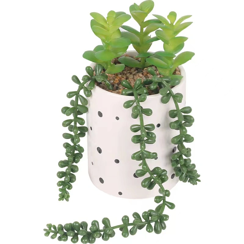 Wholesale Mini Tropical Plastic Green Plants Artificial Potted Succulents Plants in White Ceramic Pots