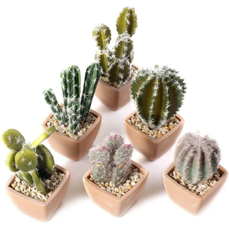 Mini Artificial Potted Plants Pack of 6, Small Decorative Faux Succulents in Pot