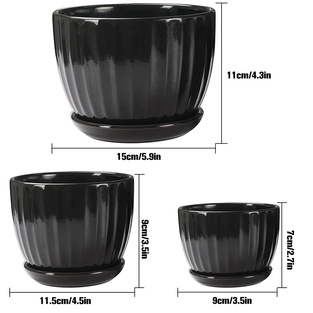 Flower Plant Pots Indoor 3.5-6 Inch Ceramic Flower Pot with Drainage Hole and Tray Garden Home Desktop Office Windowsill Decoration Set of 3