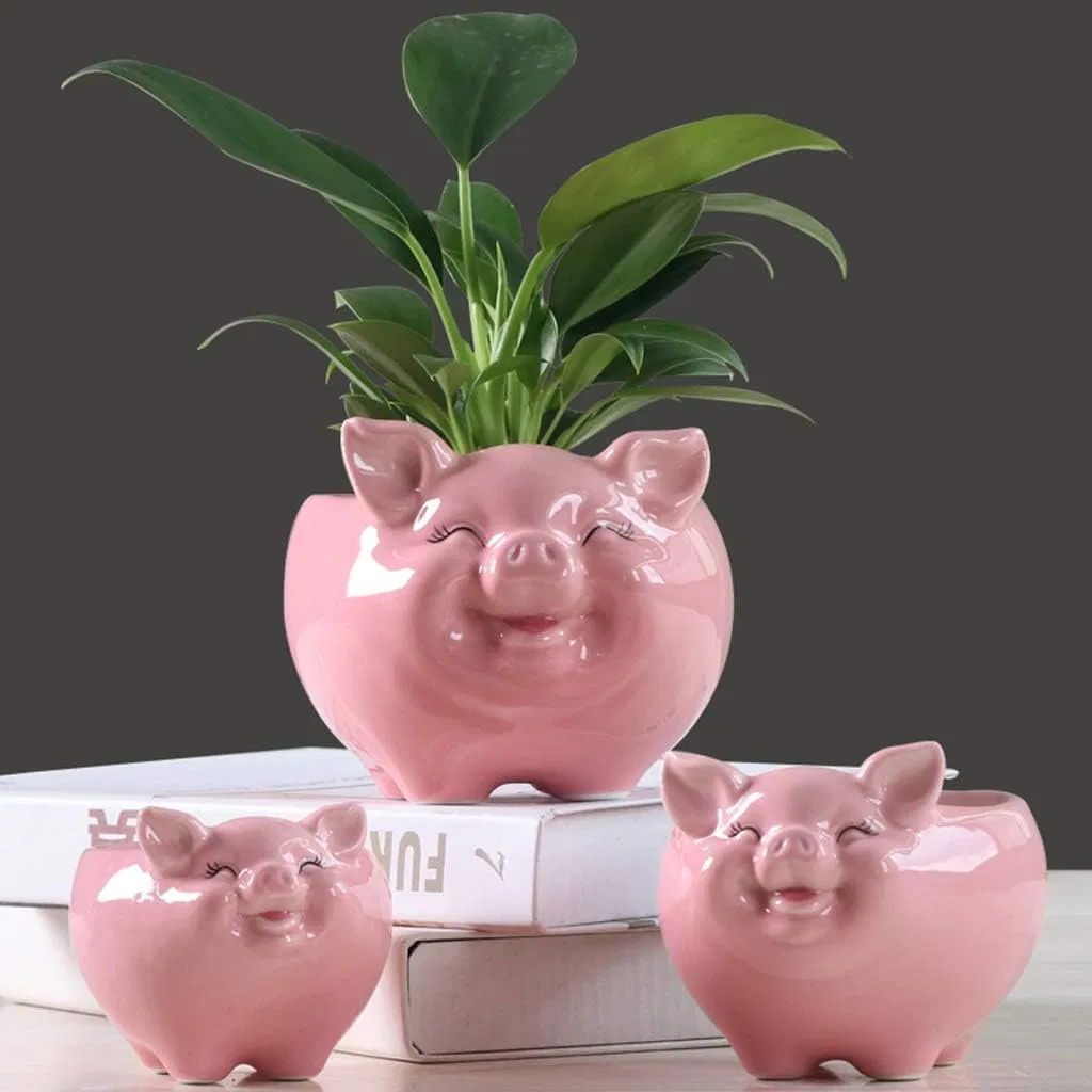 Animal Shaped Ceramic Cartoon Flower Pots Pig Pattern Porcelain Succulent Vase Planters