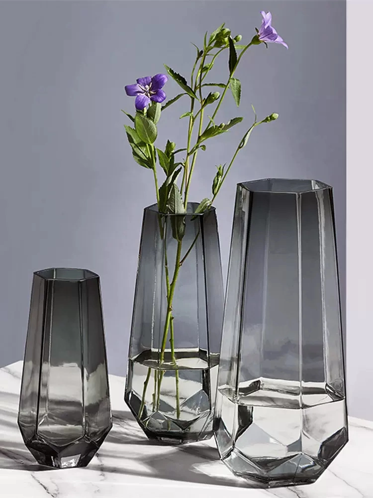 Floor Vase Large Home Decor Decoration Tall Grey Color Glass Flower Vase for Wedding Centerpieces