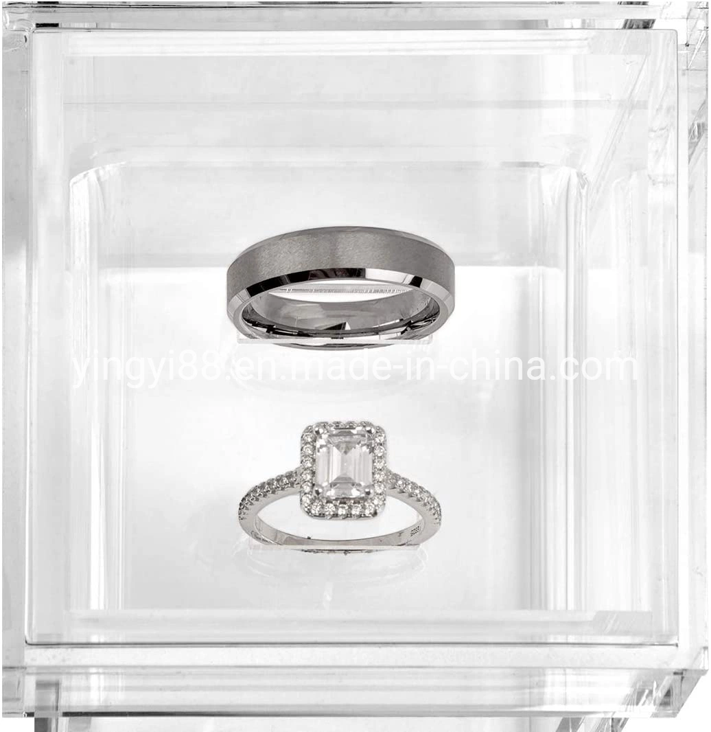 Wholesale Custom Clear Lucite/Acrylic Crystal Organizer and Storage Box with Cover Ring/Weeding Ring