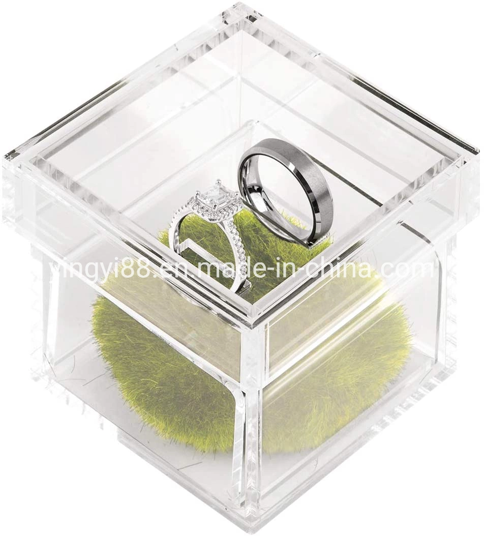 Wholesale Custom Clear Lucite/Acrylic Crystal Organizer and Storage Box with Cover Ring/Weeding Ring