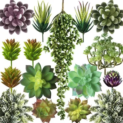 Las plantas suculentas artificial Fake surtido - 16 Pack - Unpotted se enfrentan a las plantas suculentas
