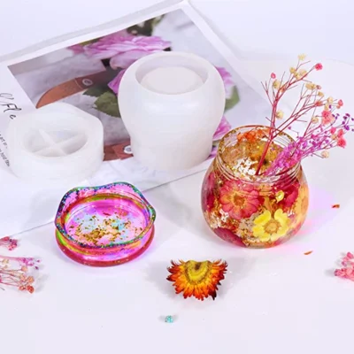 Molde maceta de cemento potado con plantas suculentas, molde de silicona de hormigón de yeso, molde de silicona de cilindro grande de resina DIY molde de silicona