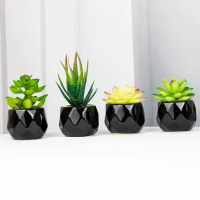 Mini plantas suculentas artificiales geométricos en color negro de la sembradora ollas de cerámica