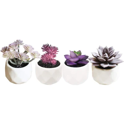 Conjunto de 4 pequeñas plantas suculentas artificial con maceta plantas suculentas de imitación de escritorio para la decoración de plantas suculentas falso realista para la decoracion interior