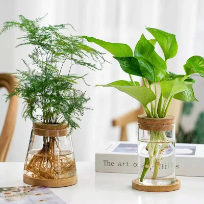 Suministros de fábrica barata de altura del cilindro de Casa de los países nórdicos decoraciones modernas de la boda claro Vidrio de borosilicato Flor florero de vidrio con corcho
